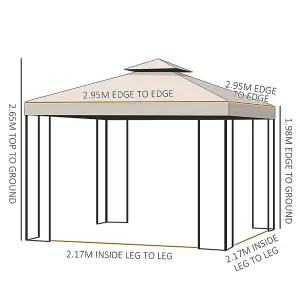 Outsunny 3 x 3m Garden Metal Gazebo Sun Shade Shelter Outdoor Party Tent Beige