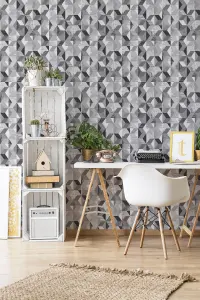 Fresco Tribal Geometric Grey / Black Wallpaper