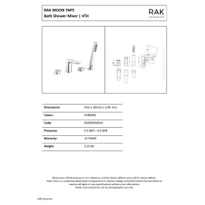 RAK Moon 4 Hole Matt Black Modern Bath Shower Mixer Tap Solid Brass