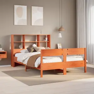 Berkfield Bookcase Bed without Mattress Wax Brown 140x200cm Solid Wood Pine