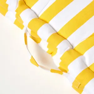 Homescapes Cotton Yellow Thick Stripe Floor Cushion, 50 x 50 cm