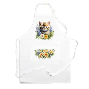 Purely Home Pet Animals & Flowers Kitten Apron - Floral Gifts for Her - Cooking & Baking