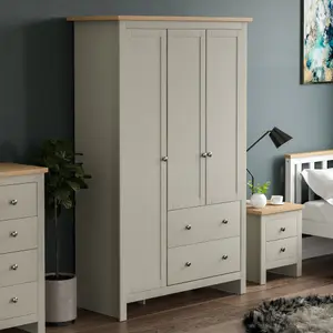 Vida Designs Arlington Grey 3 Door 2 Drawer Wardrobe (H)1800mm (W)1090mm (D)520mm