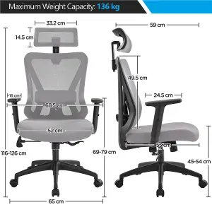 Yaheetech Ergonomic Desk Chair Multi-adjustment Functions - Light Grey