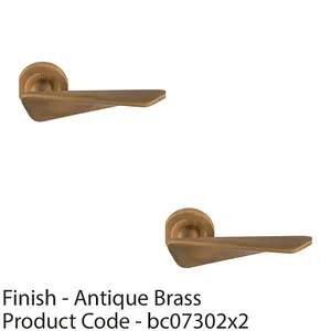 2 PACK - Premium Angle Twist Door Handle Set - Antique Brass Designer Lever on Round Rose