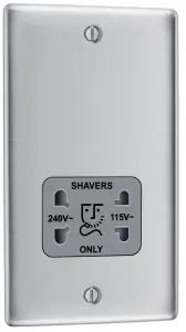 BG Double Raised slim Screwed Shaver socket Matt Steel effect