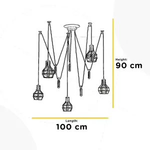 Luminosa Spider 5 Light Wire Shade Cluster Pendant Ceiling Light, Black