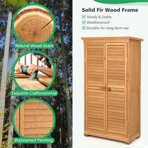 Costway Outdoor Fir Wood Storage Shed Garden Tool Cabinet Locker Tall Vertical Organizer