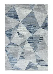 Block Blue Chequered Geometric Jute Backing Rug for Living Room Bedroom and Dining Room-200cm X 290cm