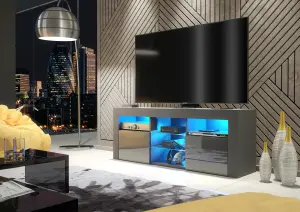 TV Unit 145cm Modern Stand Dark Grey Gloss Doors