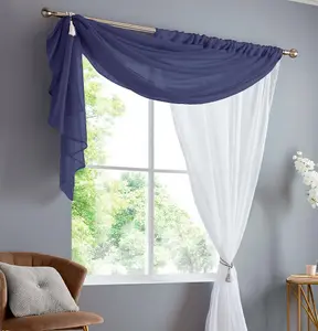 Double Display Voile 150cm x 229cm Navy/White Slot Top Curtain Panel