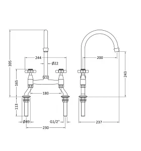 Fireclay Kitchen Bundle - Single Bowl Belfast Sink & Bridge Crosshead Mixer Tap, 615mm - Brushed Brass - Balterley