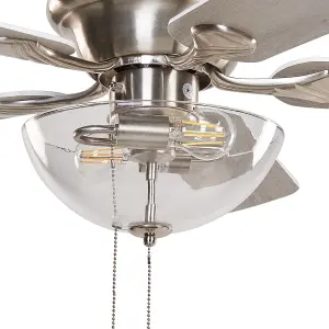 Ceiling Fan with Light Silver with Light Wood SIRAMA