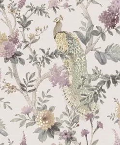 Galerie Cottage Chic Grey Floral Peacock Wallpaper Roll