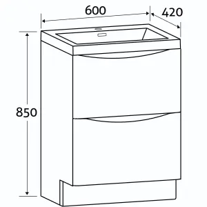 Eden 600mm Floorstanding Vanity Unit in Gloss White & Resin Basin