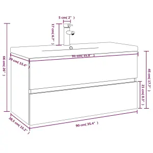 Berkfield Sink Cabinet with Built-in Basin Smoked Oak Engineered Wood