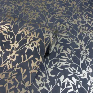 Botanica Leaf Navy & Gold Wallpaper