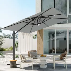 3m Cantilever Parasol with Solar LED Lights and 360 Degree Rotation Patio Rectangle Offset Umbrella