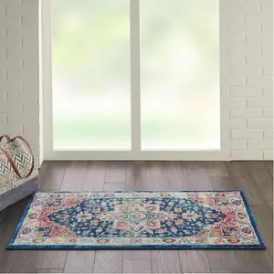 Blue/Multi Rug, Floral Persian Rug, Stain-Resistant Traditional Luxurious Rug for Bedroom, & Dining Room-61cm X 122cm