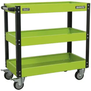 Heavy Duty 3-Tier Workshop Trolley with 160kg Capacity and Locking Castors - Green