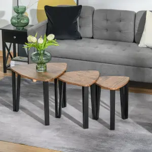 HOMCOM 3 PCs Nesting Table Coffee Table Set MDF Living Room Furniture Walnut