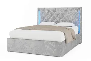 Loxley LED Silver Crushed Velvet Storage Ottoman Bed - Double 4ft6