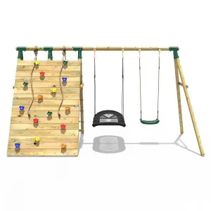 Rebo Beat The Wall Wooden Swing Set with Double up & Over Climbing Wall -Vertex