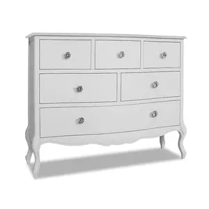 Juliette White Shabby Chic 6 Drawer Chest of Drawers with Crystal Handles