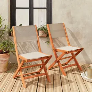 sweeek. Pair of foldable wooden garden chairs Almeria Taupe Grey 50x58.7x89 cm