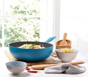 28cm Aluminium Non-Stick Wok in Teal