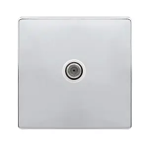 Polished Chrome Screwless Plate Satellite Socket 1 Gang - White Trim - SE Home