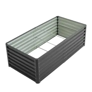 Rectangular Metal Raised Garden Bed Flower Vegetable Plant Seeds Bed Charcoal Black