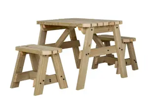 Victoria Rounded Space Saving Picnic Table Benches Set (3ft, Natural finish)