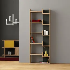 Kara 5-Tier Freestanding Bookcase for Home and Office Storage Oak/Anthracite / 162.56" H x 61" W x 22" D