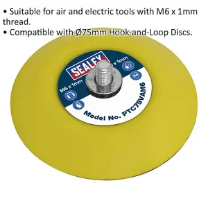 71mm Hook and Loop Backing Pad for Angle Grinders - M6 x 1mm Threaded Disc