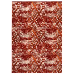 Red Terracotta Distressed Aztec Living Room Rug 160x230cm