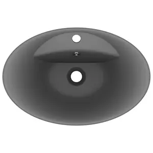 Belfry Bathroom Pearlene 390mm W Ceramic Oval Sink with Overflow Dark Grey