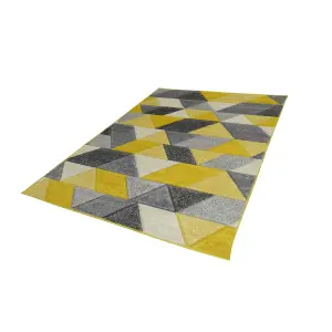 Portland Yellow & Grey Geometric Small Rug, (L)150cm x (W)80cm