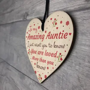 Red Ocean Amazing Auntie Gift Wooden Heart Christmas Birthday Gift For Auntie Love Sign