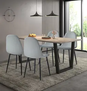 Hallowood Furniture Dudley 1.8m Dining Table Set with 4 Silver Grey Fabric Chairs