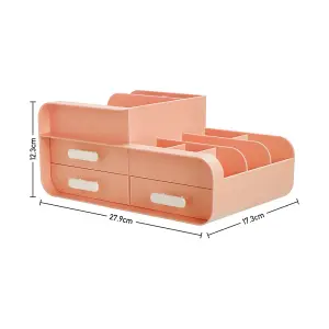 Pink 3 Drawers Multifunctional Plastic Makeup Storage Desk Organizer for Stationery Marker Pens