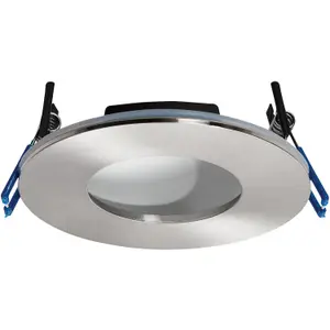 Satin Nickel Recessed Bathroom Downlight - 9W Warm White LED Slim Ceiling Light