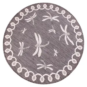 Grey Outdoor Rug, Animal Bordered Stain-Resistant Rug For Patio Decks Garden Balcony, Modern Outdoor Area Rug-160cm (Circle)