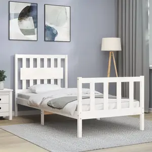 Berkfield Bed Frame with Headboard White 90x200 cm Solid Wood