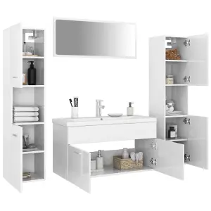 Berkfield Bathroom Furniture Set High Gloss White Engineered Wood