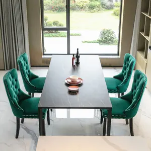 Pair of Lux Green Velvet Kitchen Dining Chairs with Knocker Wing Back Bedroom Office Chairs