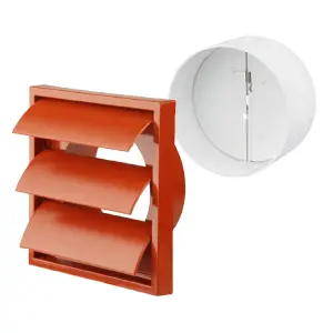 Terracotta Gravity Square Extractor Air Vent and Back Draught Shutter 4 Inch Ducting