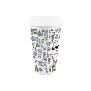 Engineer Ceramic Travel Mug - Novelty Tradies Gifts/New Job Presents - Double-Walled Insulated Hot/Cold Drinks Cup