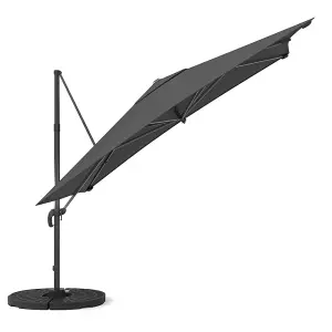 3M Large Square Canopy Rotatable Tilting Garden Rome Umbrella Cantilever Parasol With Fan Shaped Base, Dark Grey