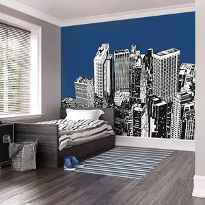 Origin Murals Urban City Skyscrapers Navy Blue Matt Smooth Paste the Wall Mural 300cm wide x 240cm high